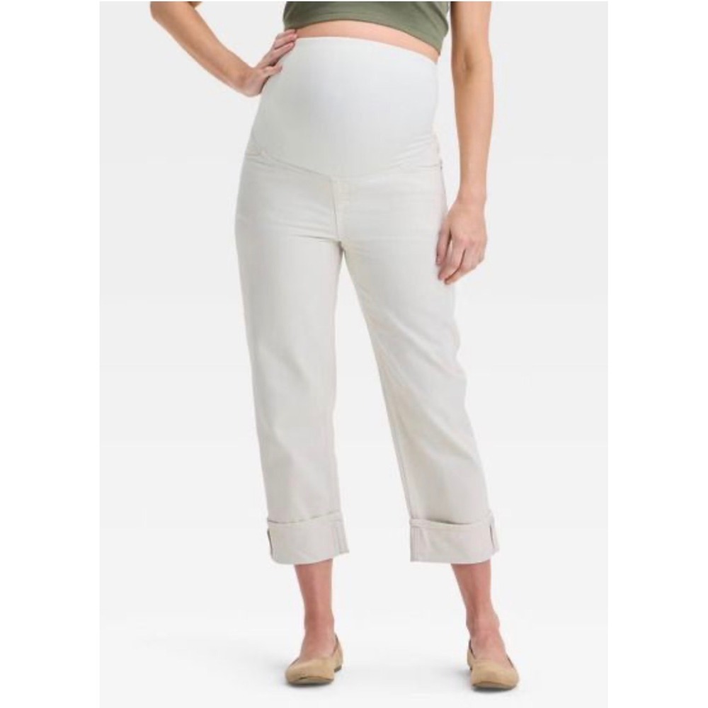 Isabel Maternity SZ 12 Crossover Panel Straight Leg Crop Jeans Cream